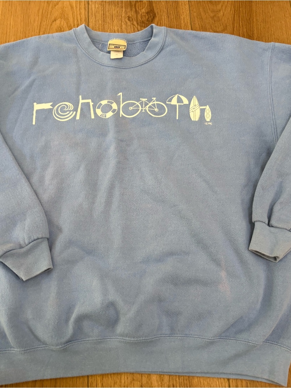 Rehoboth Beach Delaware Graphic Sweatshirt Fun Lettering Bike Flag Ocean XL